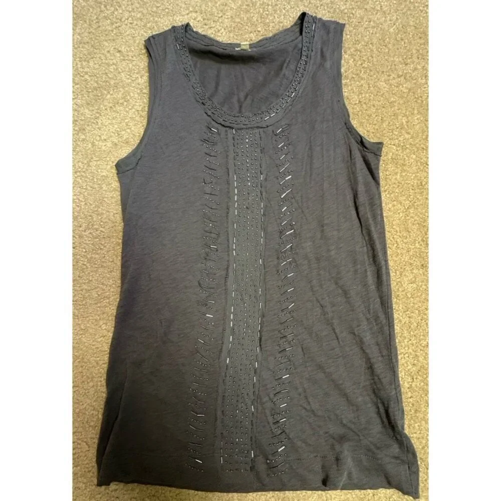 J Crew tank top Small Gray Bugle Bead Decoration Cotton Top Silk Trim Edging - Picture 4 of 6